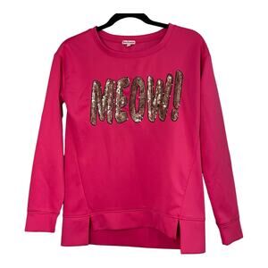 Juicy Couture Womens Size Small Hot Pink Sequined Meow Long Sleeved Sweatshirt